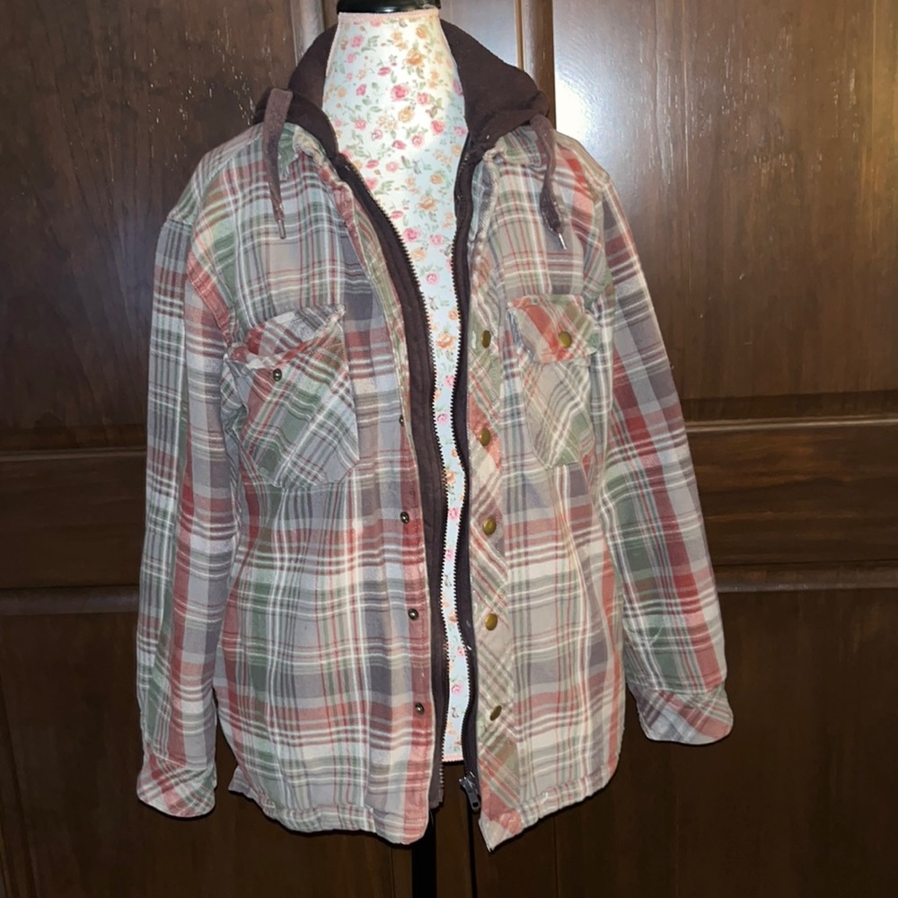 Quilted Hoodie & Plaid Jacket Size M